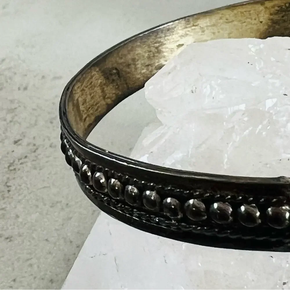 Mexico Solid Sterling Silver Bangle 8in Rustic Boho